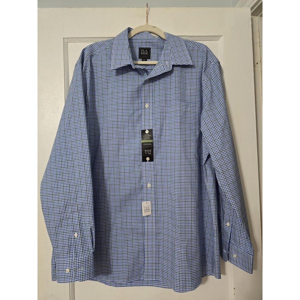 Jos. A. Bank Mens Tailored Fit Gingham Dress Shirt Green Blue White Cotton‎ XL